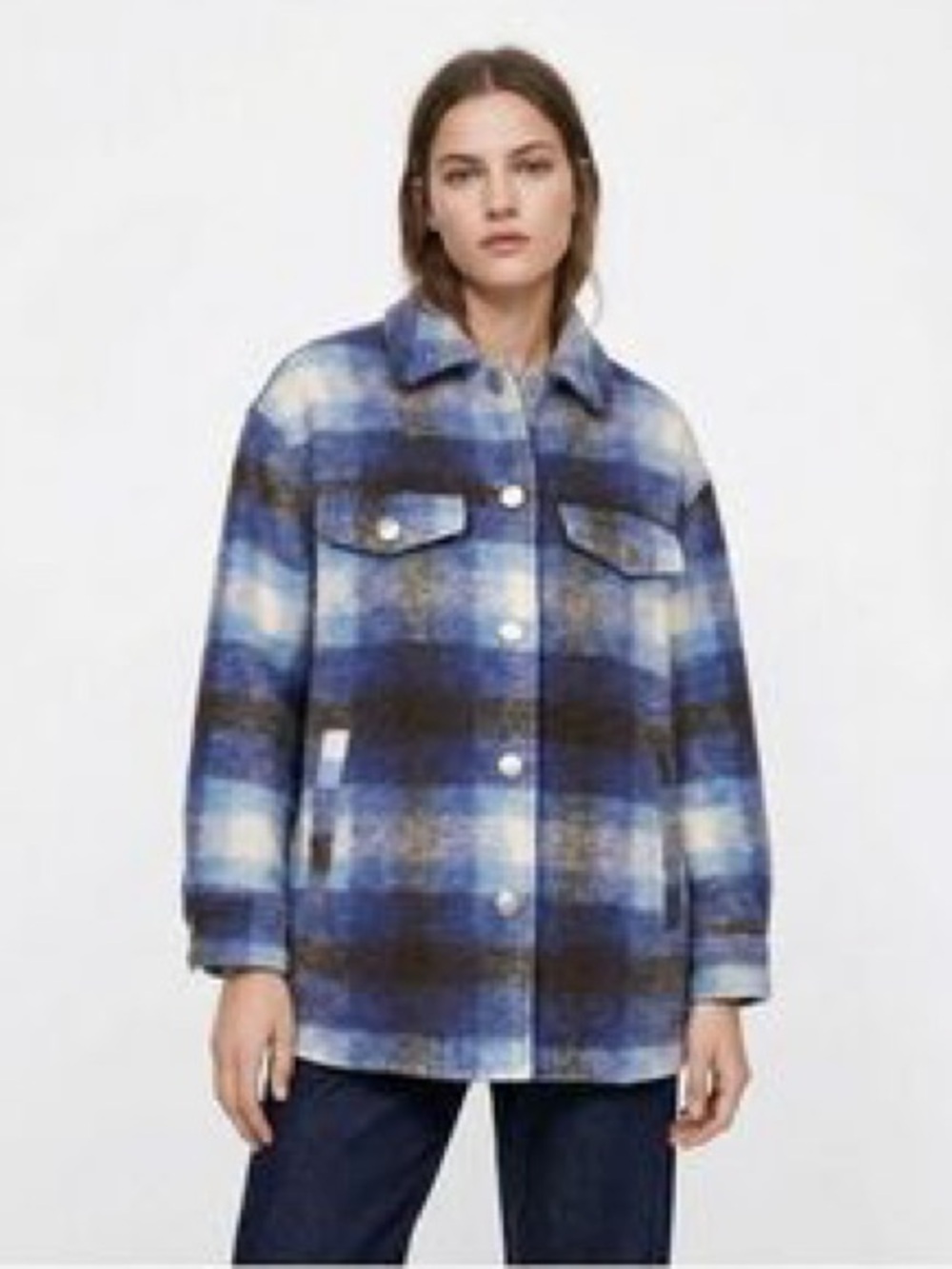 ZARA Plaid Oversized Shacket Wool Blend Gorpcore Outdoor Layering Oversized